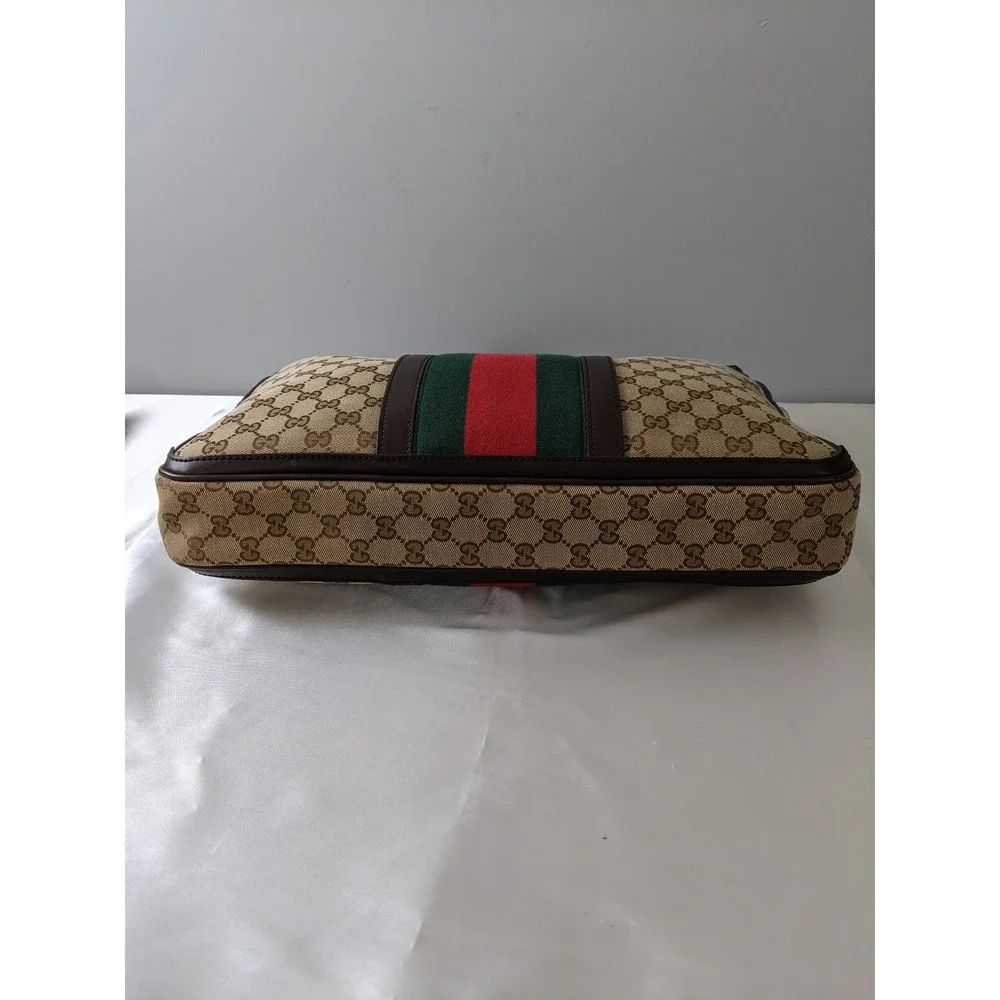 Gucci GG Canvas Web Stripe Briefcase Brown Leather Laptop Bag 246432 COA